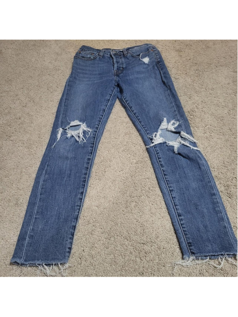 Levi's blue denim jeans with distressed details - wedge skinney size 27 #denim #